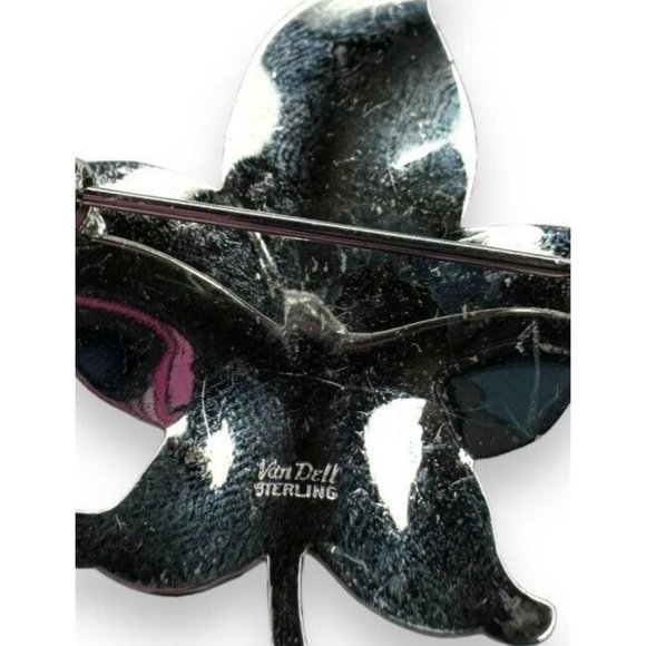 Vintage Van Dell Sterling Silver Enamel Leaf Pin Brooch 5.42 grams 1.5" x 1.5" - Picture 3 of 7